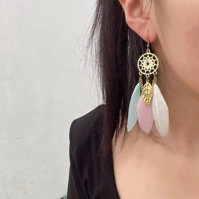 9 1 Color Creative Retro Dreamcatcher Feather Earrings