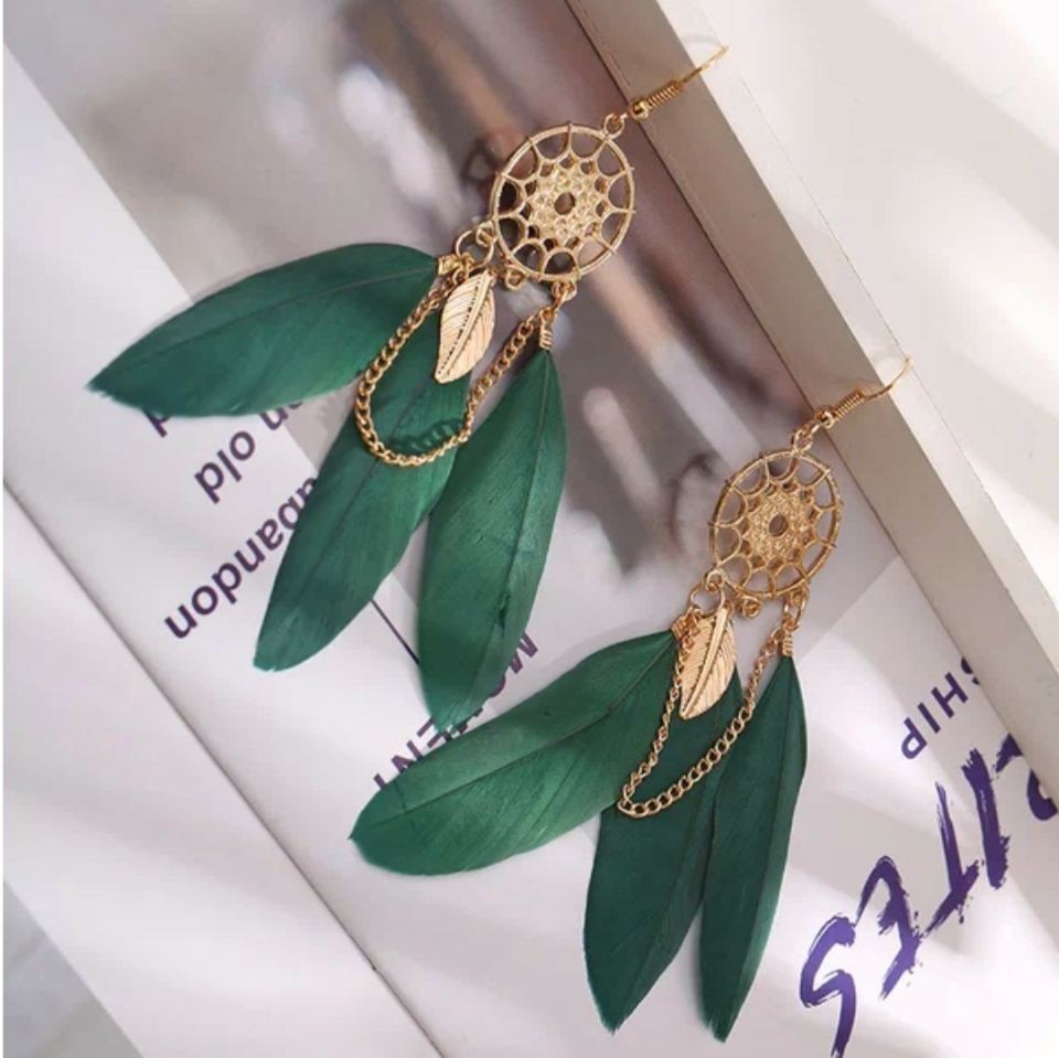 9 1 Color Creative Retro Dreamcatcher Feather Earrings