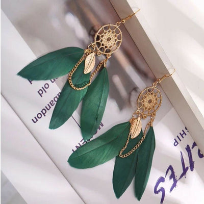 9 1 Color Creative Retro Dreamcatcher Feather Earrings
