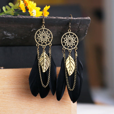 9 1 Color Creative Retro Dreamcatcher Feather Earrings