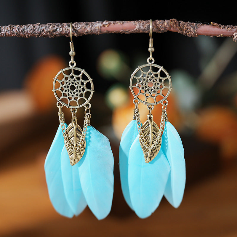 9 1 Color Creative Retro Dreamcatcher Feather Earrings