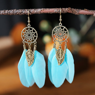 9 1 Color Creative Retro Dreamcatcher Feather Earrings