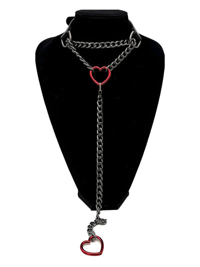 European And American Personalized PU Leather Heart And Circle O Necklace