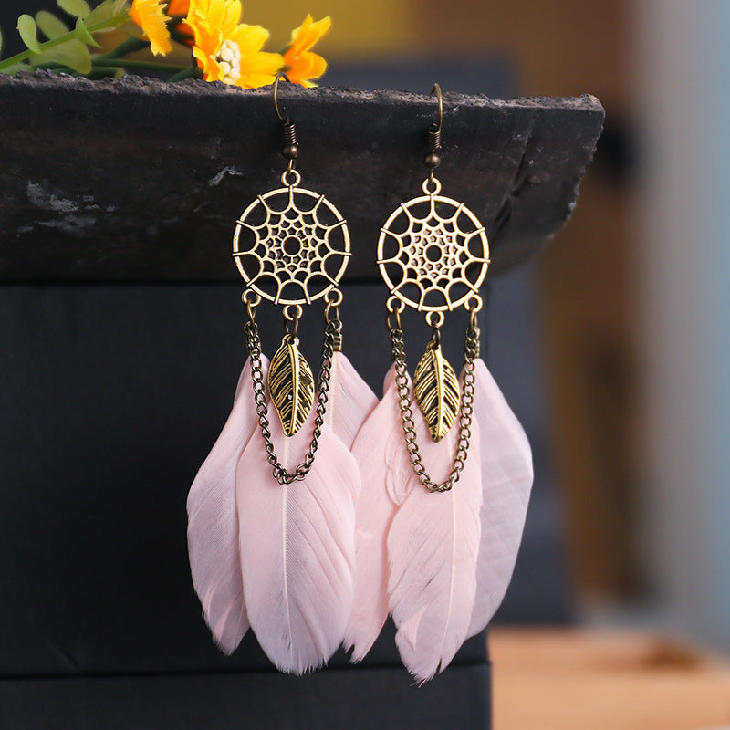 9 1 Color Creative Retro Dreamcatcher Feather Earrings