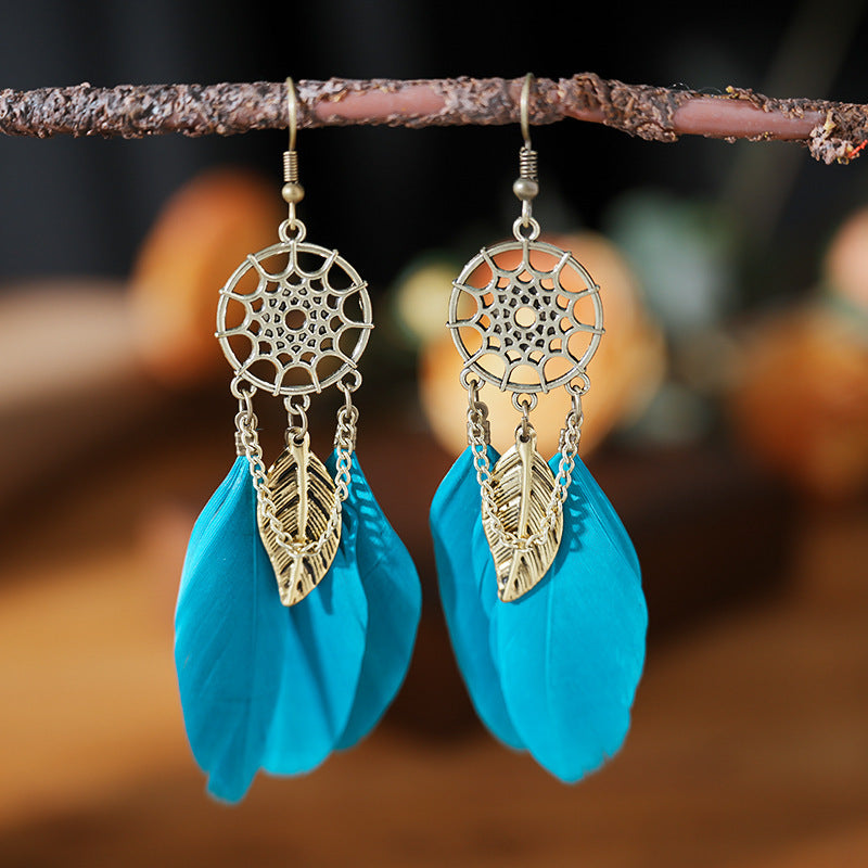 9 1 Color Creative Retro Dreamcatcher Feather Earrings