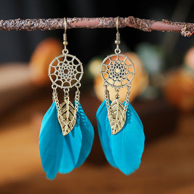 9 1 Color Creative Retro Dreamcatcher Feather Earrings