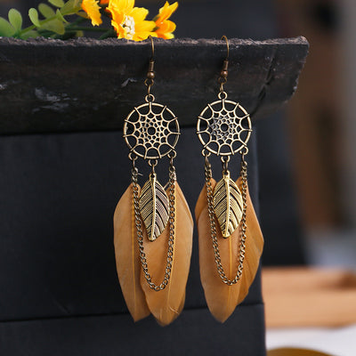 9 1 Color Creative Retro Dreamcatcher Feather Earrings