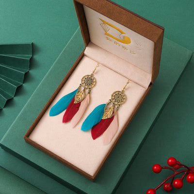 9 1 Color Creative Retro Dreamcatcher Feather Earrings