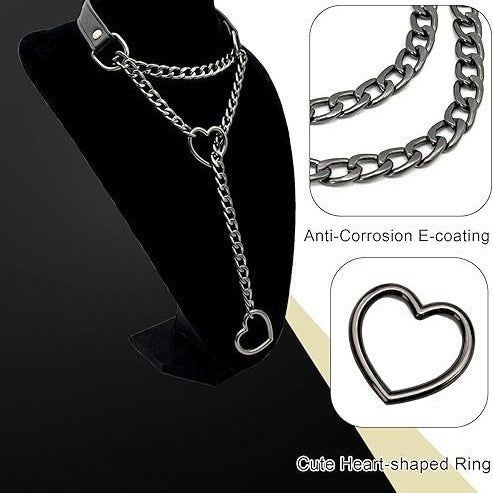 European And American Personalized PU Leather Heart And Circle O Necklace