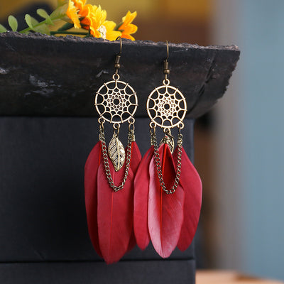 9 1 Color Creative Retro Dreamcatcher Feather Earrings