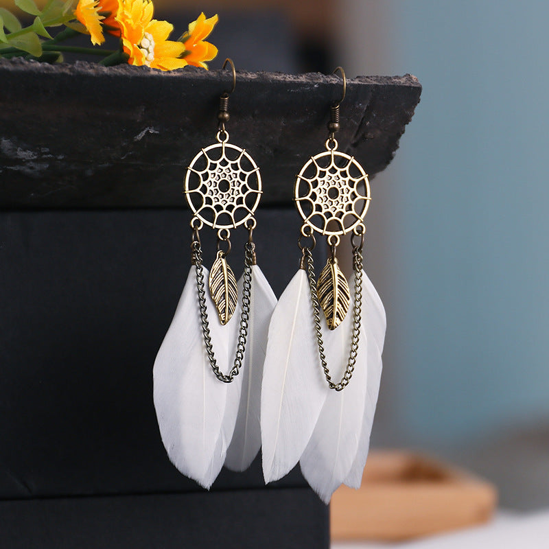 9 1 Color Creative Retro Dreamcatcher Feather Earrings