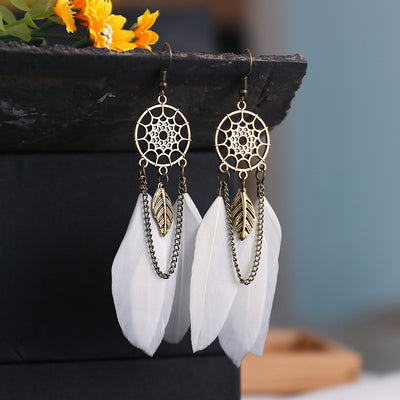 9 1 Color Creative Retro Dreamcatcher Feather Earrings