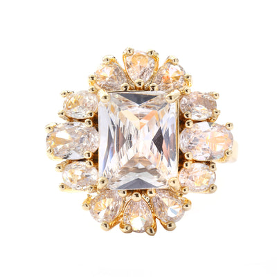 Copper Inlaid Zircon Square Ring Exquisite Temperament Entry Lux High Sense